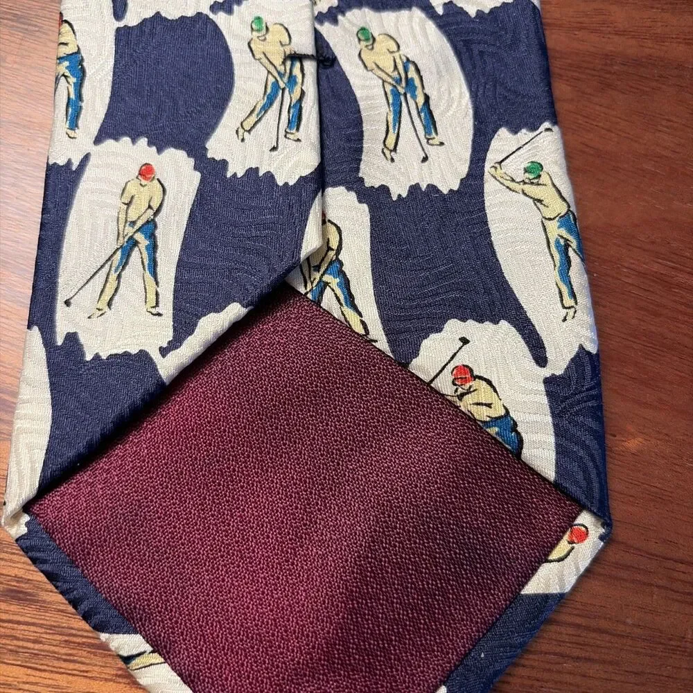 Paul Frederick Blue Golfer Print 100%‎ Silk Mens Necktie 3